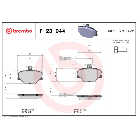 BREMBO P 23 044 Plaquettes de frein avant pour Tipo Tempra Yugo Dedra