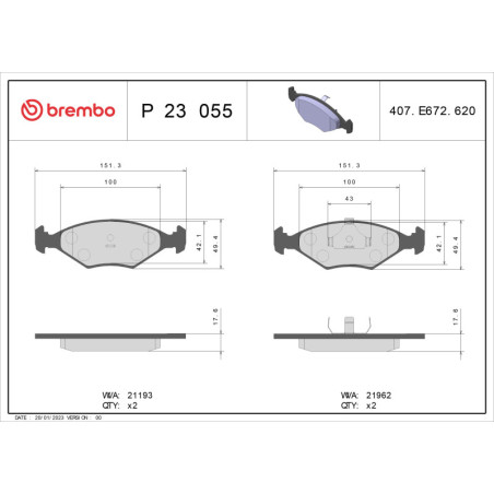 BREMBO P 23 055 Klocki hamulcowe przód dla Fiat Fiorino