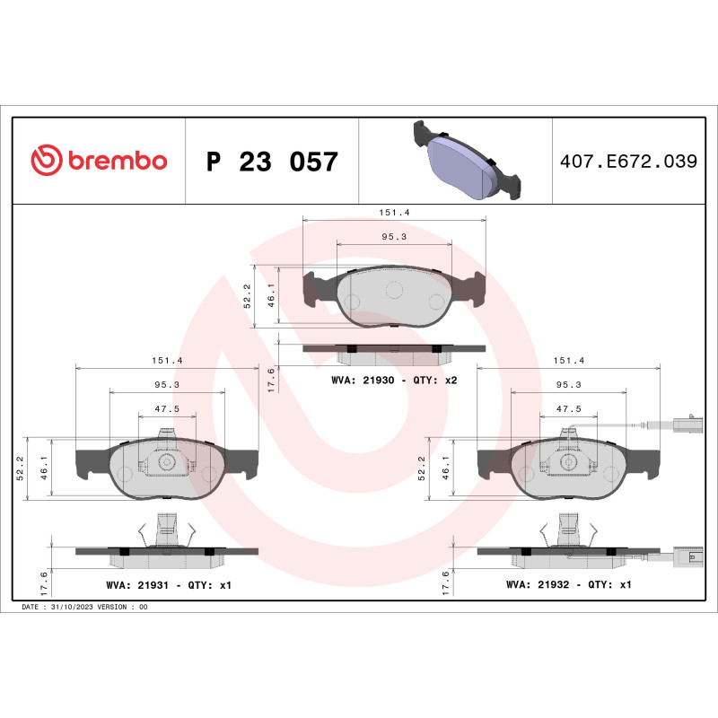 BREMBO P 23 057 Pastiglie freno anteriore per Brava Bravo Marea Delta
