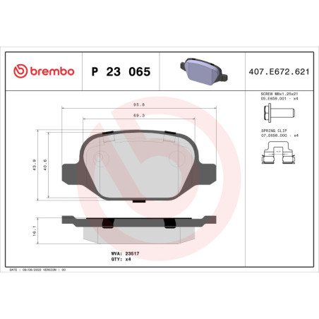 BREMBO P 23 065 Brake Pads Set Rear for 156 Lybra 147 GT Linea
