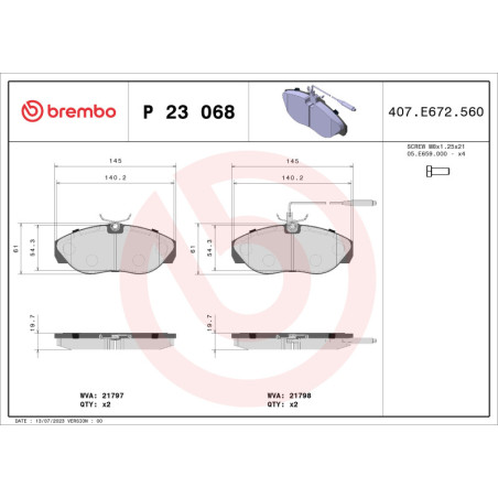 BREMBO P 23 068 Plaquettes de frein avant pour Ducato Boxer JUMPER