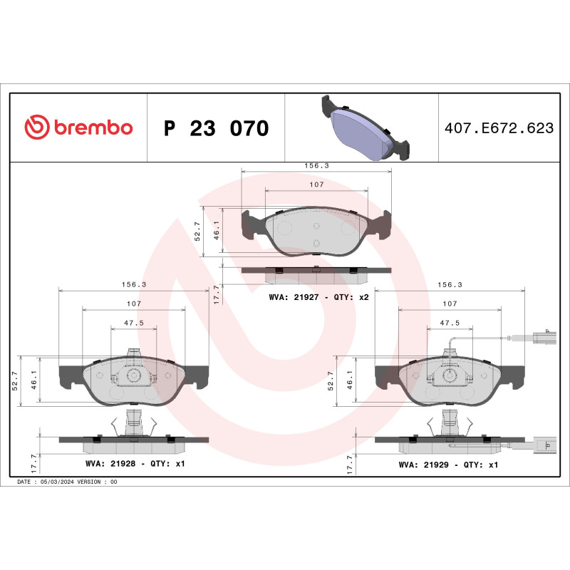 BREMBO P 23 070 Pastiglie freno anteriore per Marea Brava Bravo Dedra Delta 145 146 Barchetta Punto