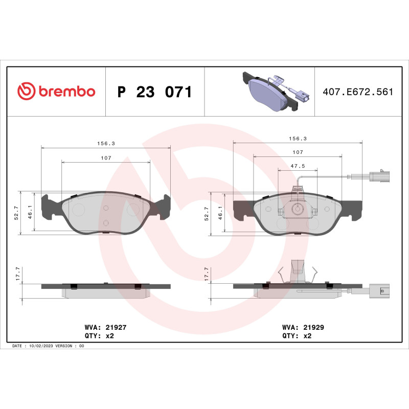 BREMBO P 23 071 Pastiglie freno anteriore per Alfa 145 146 GTV Spider