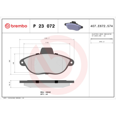 BREMBO P 23 072 Brzdové destičky přední pro Scudo JUMPY Expert Ulysse Evasion 806