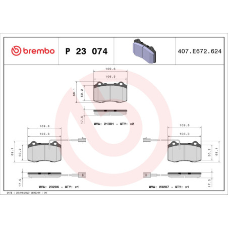 BREMBO P 23 074 Pastillas de freno delantero para Viper GTV Spider 156 147 Coupe