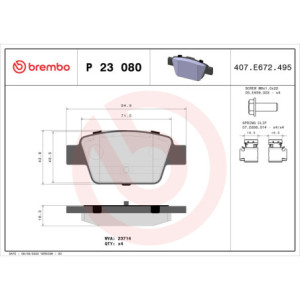 BREMBO P 23 080 Bremsbeläge Hinten für Stilo MiTo Bravo Multipla Delta Linea