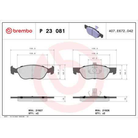 BREMBO P 23 081 Brake Pads Set Front for Fiat Punto