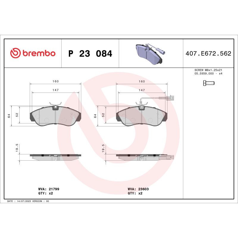 BREMBO P 23 084 Klocki hamulcowe przód dla Ducato Boxer JUMPER
