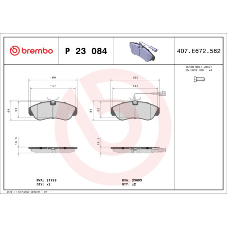 BREMBO P 23 084 Klocki hamulcowe przód dla Ducato Boxer JUMPER