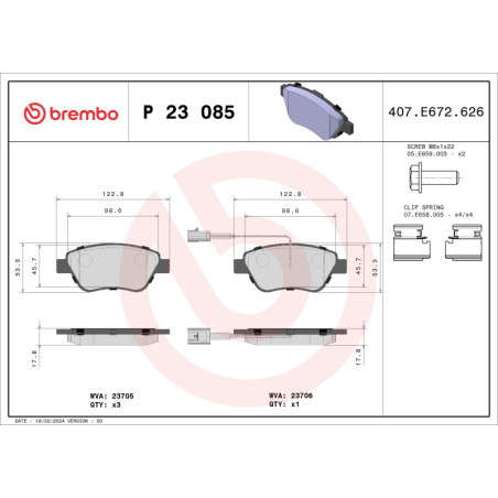 BREMBO P 23 085 Plaquettes de frein avant pour Doblo Punto Stilo Bravo Idea Musa 500 Linea Fiorino