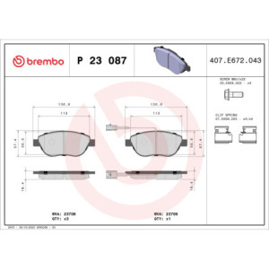 BREMBO P 23 087 Pastiglie freno anteriore per Doblo Stilo Combo Multipla Bravo Delta Idea Musa Linea