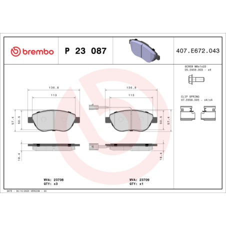 BREMBO P 23 087 Plaquettes de frein avant pour Doblo Stilo Combo Multipla Bravo Delta Idea Musa