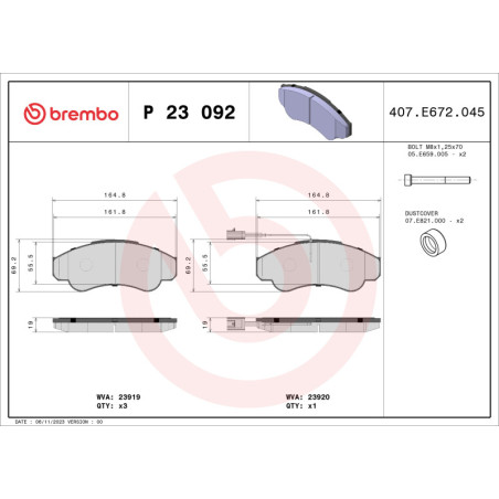 BREMBO P 23 092 Pastiglie freno anteriore per Ducato Boxer JUMPER