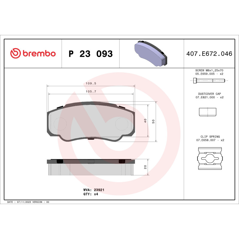 BREMBO P 23 093 Brake Pads Set Rear for Ducato Boxer JUMPER