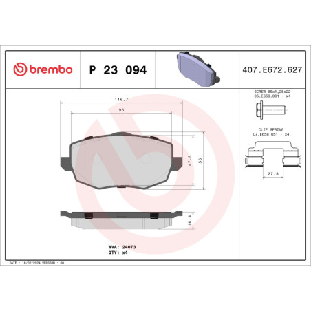 BREMBO P 23 094 Plaquettes de frein avant pour Lancia Ypsilon