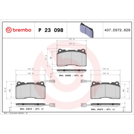 BREMBO P 23 098 Plaquettes de frein avant pour Alfa 156 147 GT
