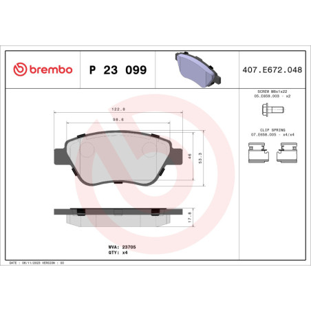 BREMBO P 23 099 Brake Pads Set Front for Musa Idea 500 Panda