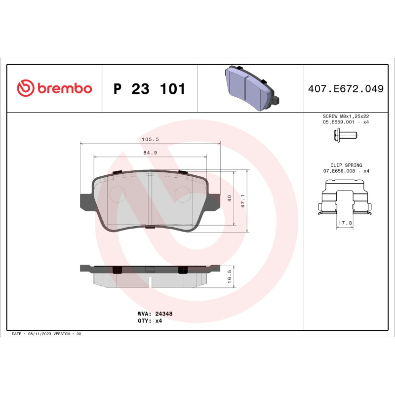 BREMBO P 23 101 Bremsbeläge Hinten für Fiat Croma