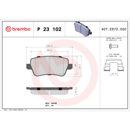 BREMBO P 23 102 Plaquettes de frein arrière pour Fiat Croma