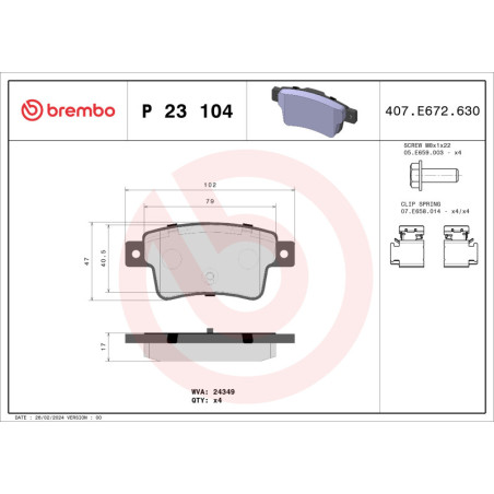 BREMBO P 23 104 Pastillas de freno trasero para Fiat Punto
