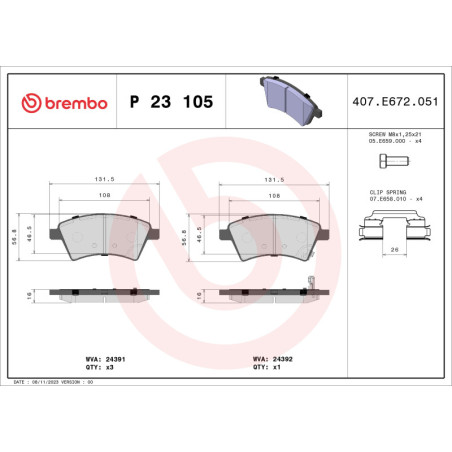 BREMBO P 23 105 Bremsbeläge Vorne für SX4 Sedici