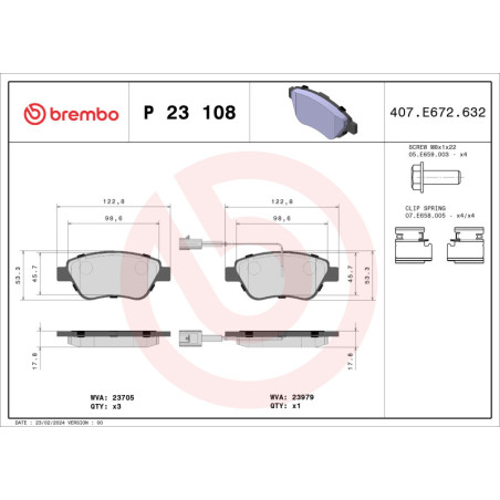 BREMBO P 23 108 Plaquettes de frein avant pour Punto 500 MiTo Doblo 500C