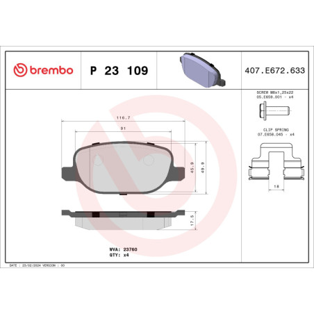 BREMBO P 23 109 Brake Pads Set Rear for 159 Brera Spider Delta