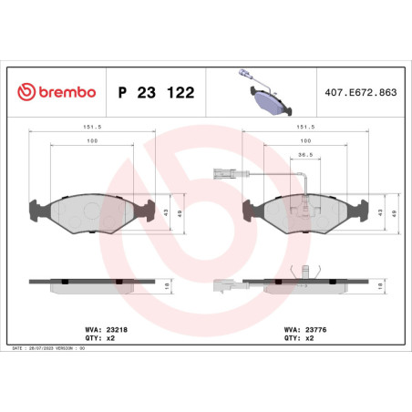 BREMBO P 23 122 Brzdové destičky přední pro Fiat Siena Palio