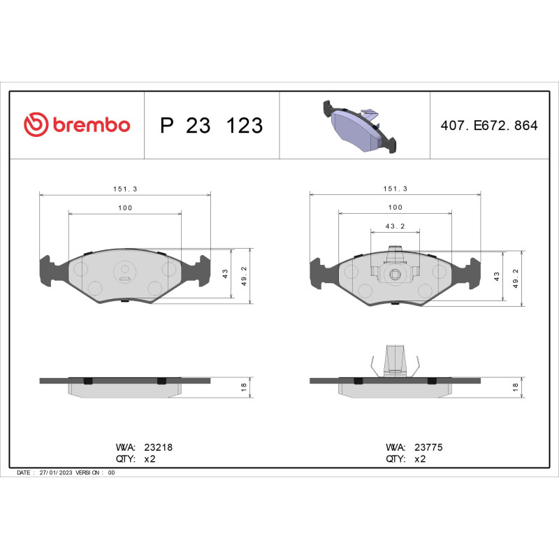 BREMBO P 23 123 Brzdové platničky predné pre Fiat Palio Siena
