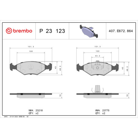 BREMBO P 23 123 Klocki hamulcowe przód dla Fiat Palio Siena