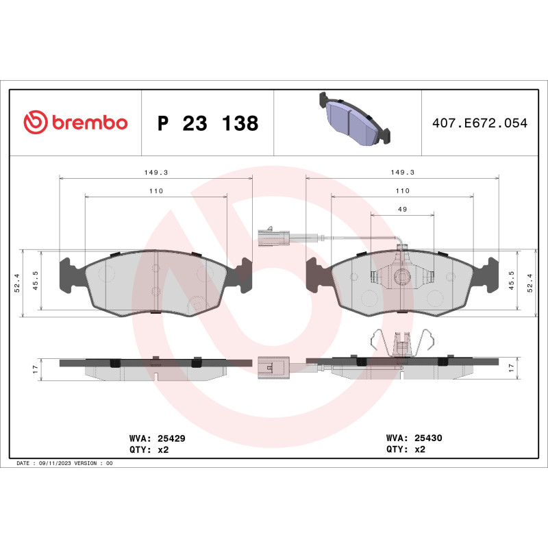 BREMBO P 23 138 Brzdové platničky predné pre Fiat Punto 500