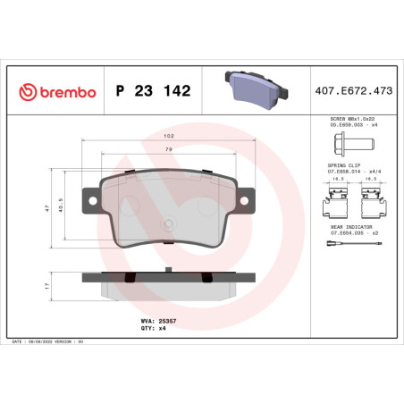 BREMBO P 23 142 Plaquettes de frein arrière pour Punto