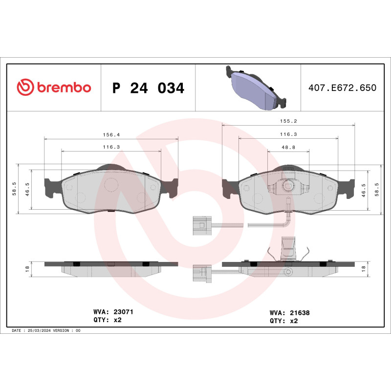 BREMBO P 24 034 Brzdové destičky přední pro Mondeo Scorpio Cougar Contour