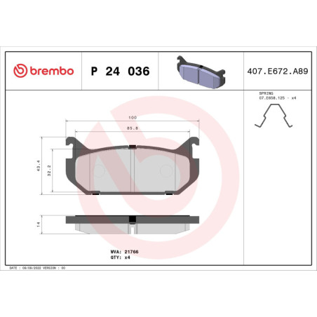 BREMBO P 24 036 Pastillas de freno trasero para 626 MX-6 XEDOS Probe
