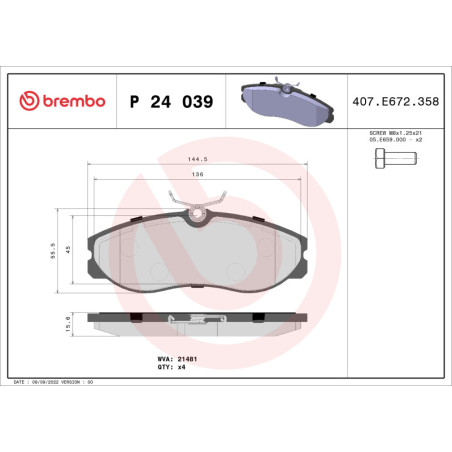 BREMBO P 24 039 Brake Pads Set Front for Terrano Vanette Maverick Serena Cub