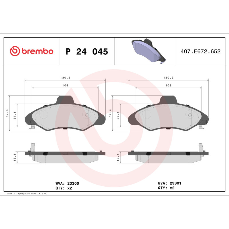 BREMBO P 24 045 Plaquettes de frein avant pour Ford Escort