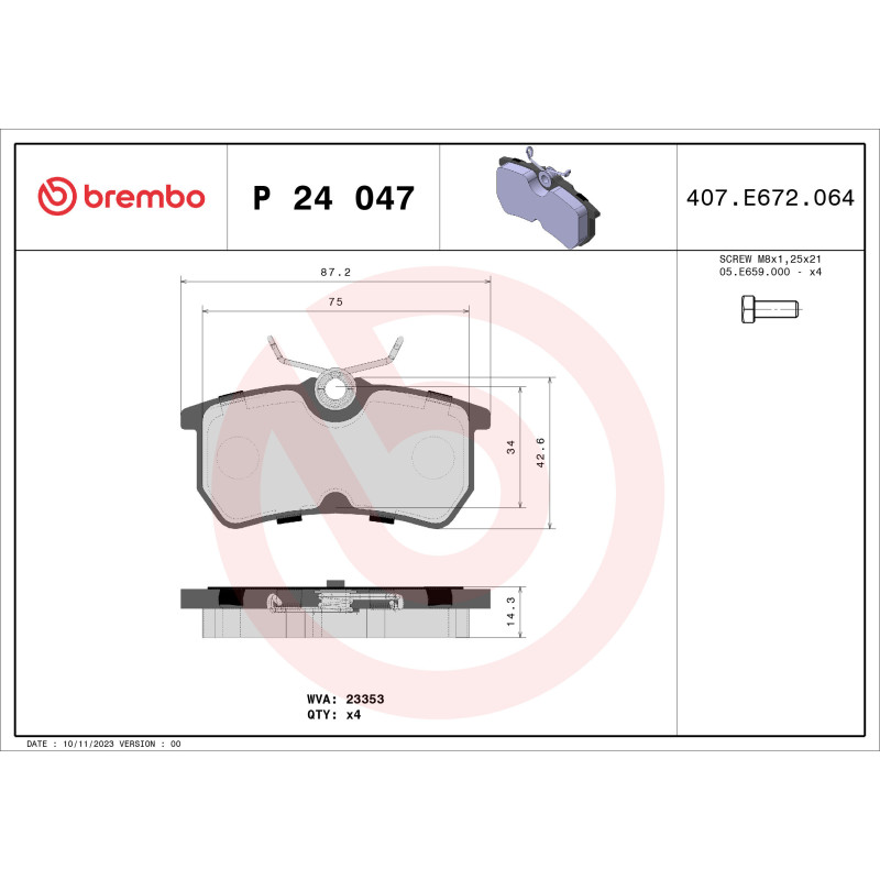 BREMBO P 24 047 Plaquettes de frein arrière pour Ford Fiesta Focus