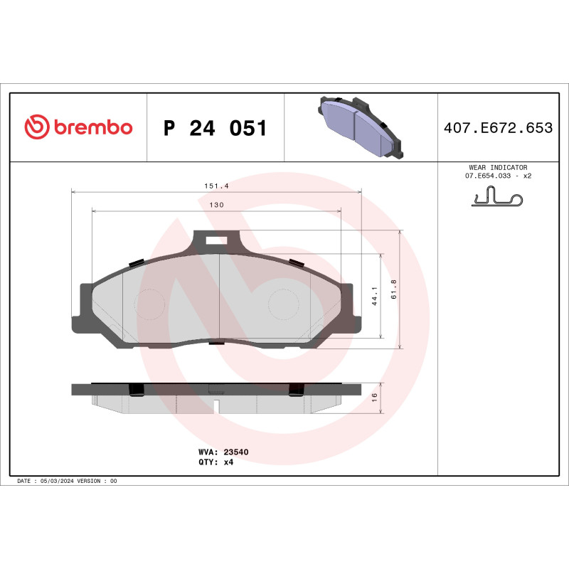 BREMBO P 24 051 Plaquettes de frein avant pour Ranger B-Series BT-50