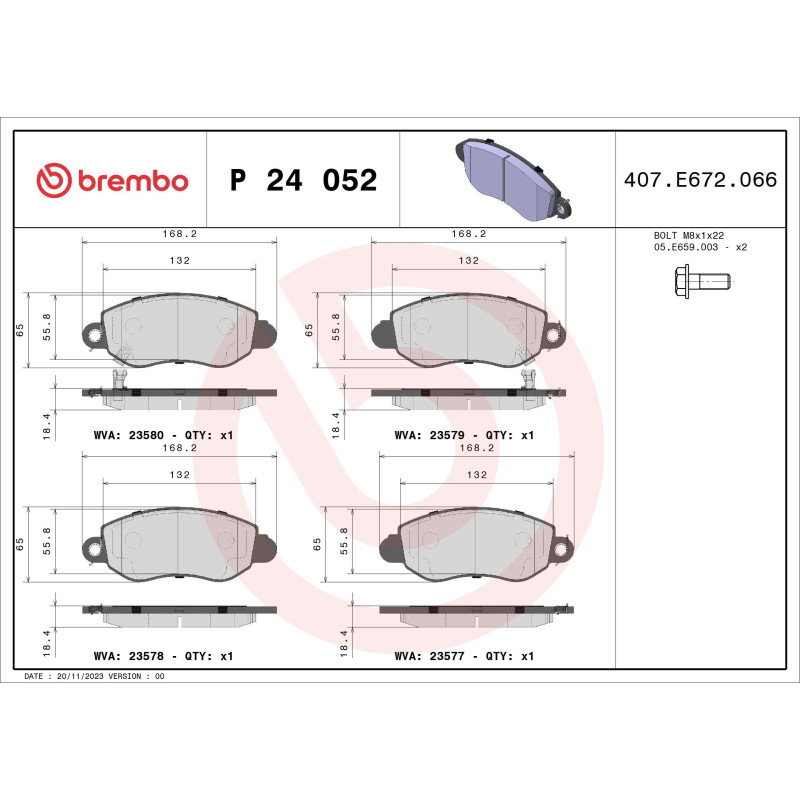 BREMBO P 24 052 Brzdové destičky přední pro Ford Transit