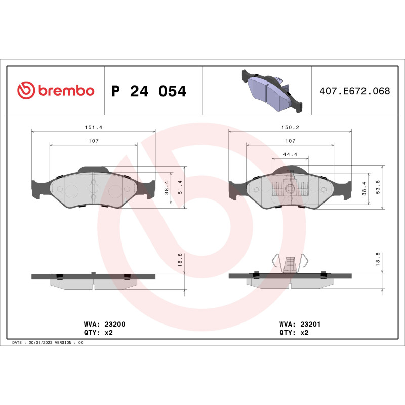 BREMBO P 24 054 Brake Pads Set Front for Fiesta Ka 121 Courier