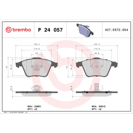 BREMBO P 24 057 Plaquettes de frein avant pour 9-3 V40 V50 S40 3 C70 9-3X C30 Focus
