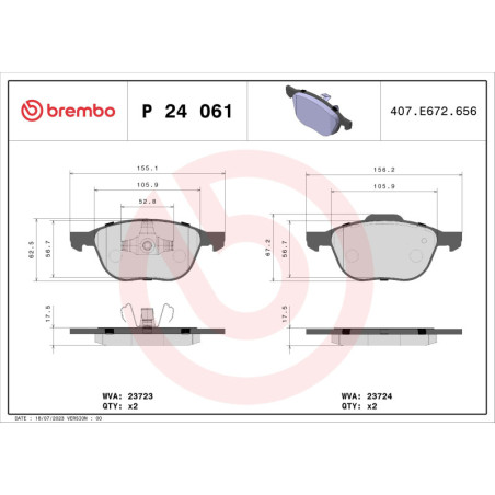 BREMBO P 24 061 Brzdové platničky predné pre Focus 3 C-Max V40 V50 Ecosport S40 C30 5 Kuga C70