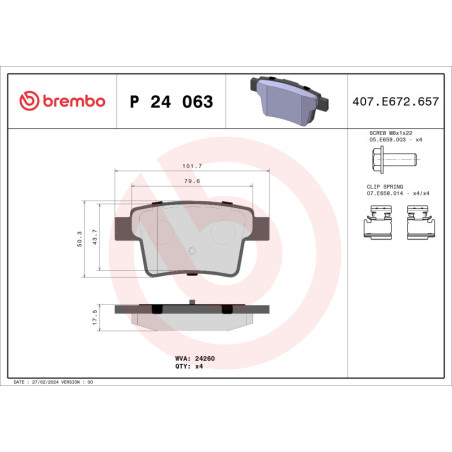 BREMBO P 24 063 Brzdové destičky zadní pro Mondeo X-Type Gen-2 Taurus