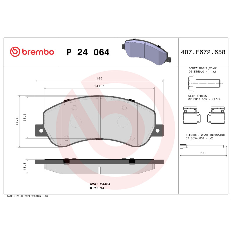 BREMBO P 24 064 Klocki hamulcowe przód dla Ford Transit