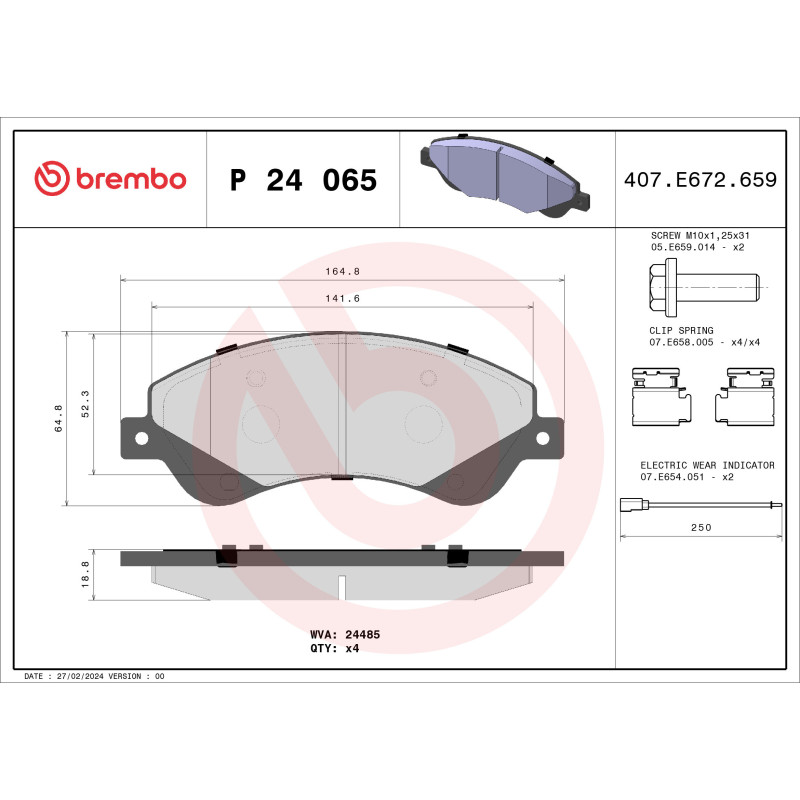 BREMBO P 24 065 Brake Pads Set Front for Ford Transit