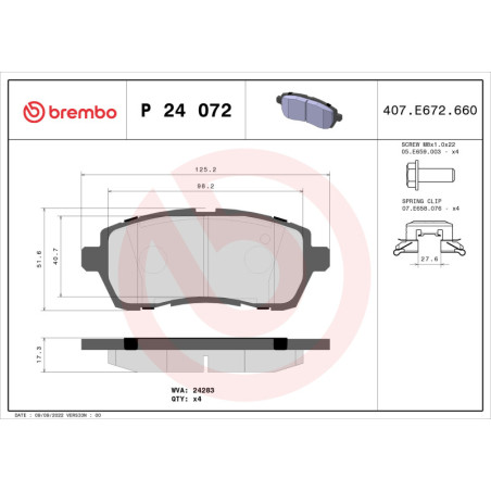 BREMBO P 24 072 Brzdové platničky predné pre Fiesta 2