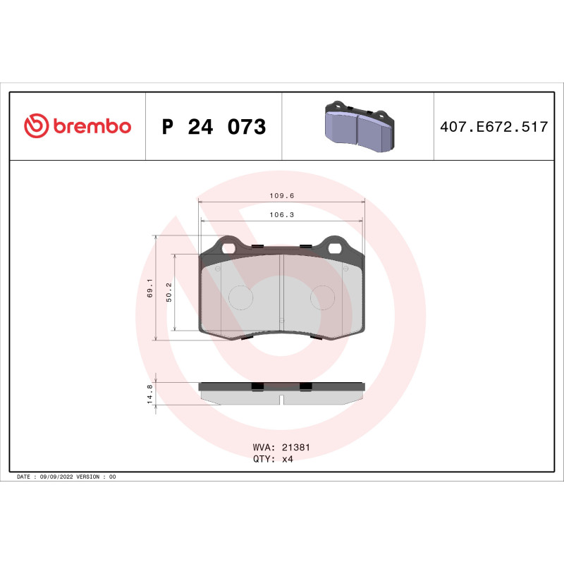 BREMBO P 24 073 Pastillas de freno delantero para DS3 Focus Pantera