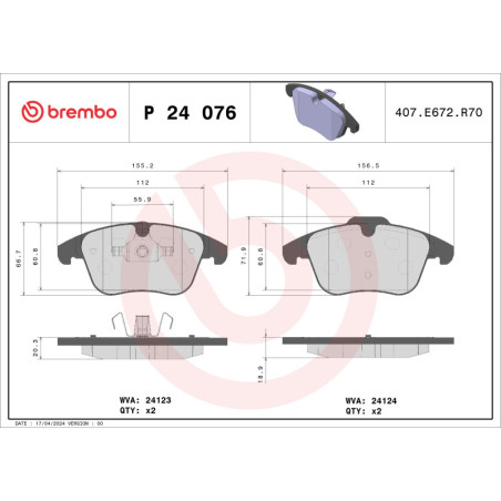 BREMBO P 24 076 Brake Pads Set Front for Mondeo V60 S60 V70 S80 S-Max XC70 Galaxy Freelander MG XE