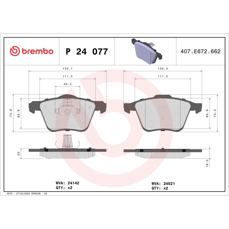 BREMBO P 24 077 Brzdové platničky predné pre V60 S60 V70 S80 XC70 S-Max Galaxy