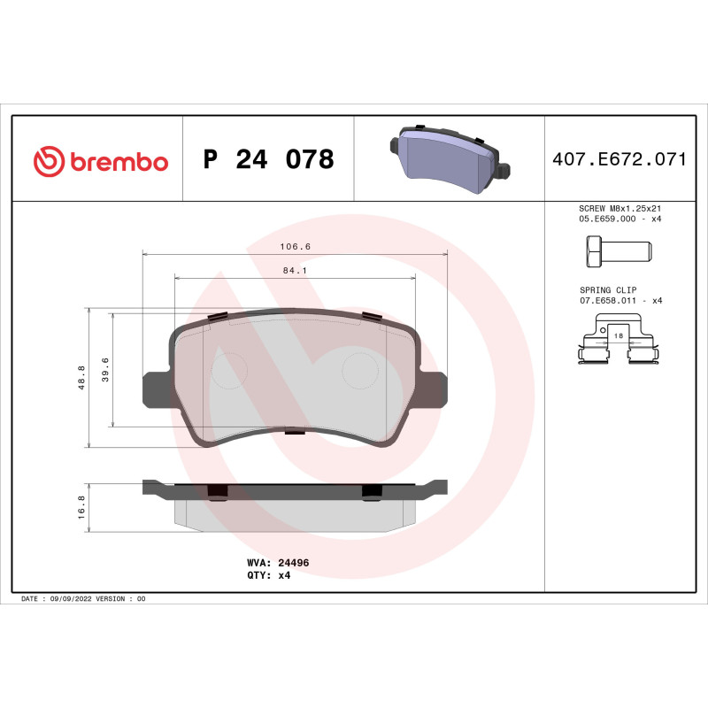 BREMBO P 24 078 Plaquettes de frein arrière pour V60 S60 V70 S80 S-Max XC70 Galaxy Freelander